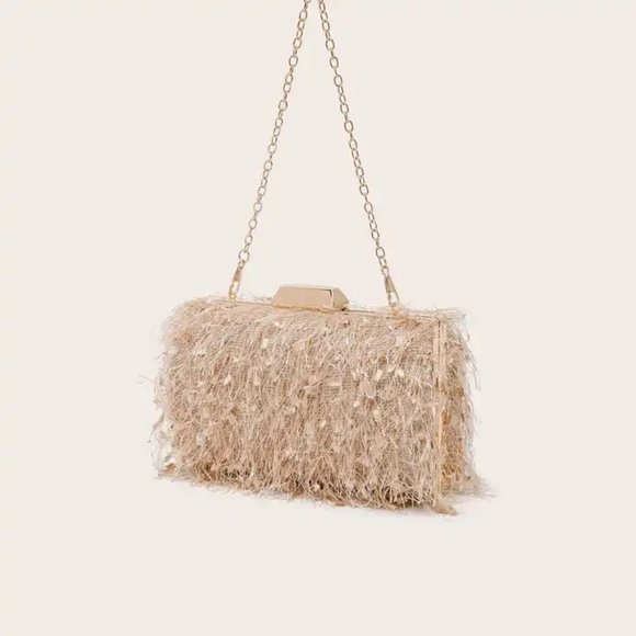 Handbags - Bella Fluffy Clutch Bag - Gold